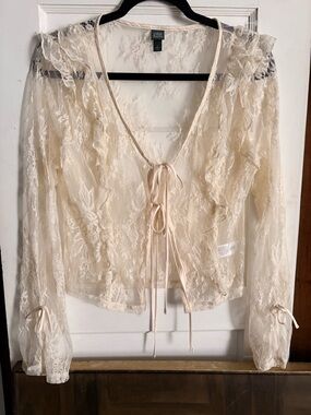 Wild Fable Ivory Sheer Lace Tie-Front Top Fairy Cottagecore Poetic Coachella M